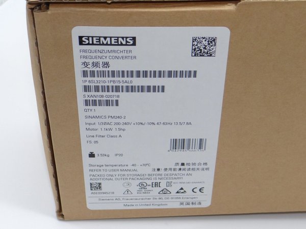 Siemens Sinamics PM240-2 1,1KW 6SL3210-1PB15-5AL0 / Neu